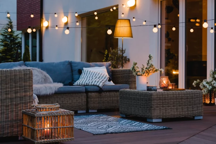Muebles de patio disfrutando vida al aire libre