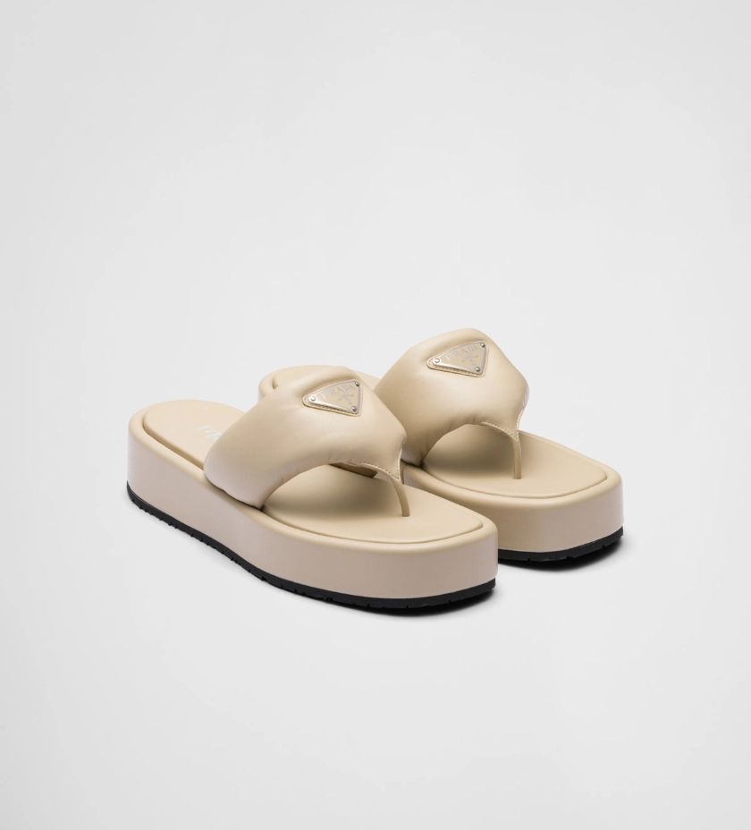 Prada Prada Soft padded nappa leather thong wedge sandals | Qué Onda