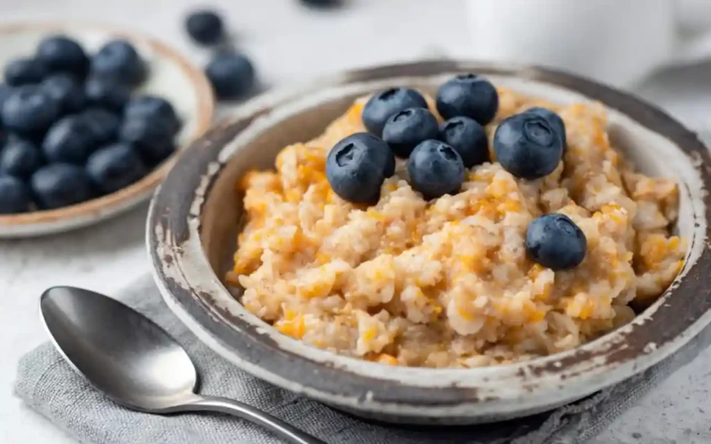 Un tazón de avena cremosa coronada con arándanos frescos | Qué Onda